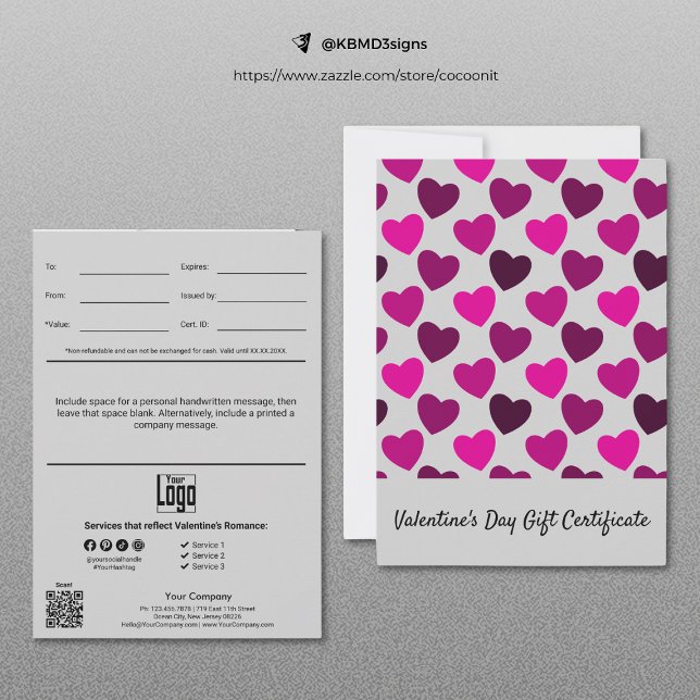 Certificado de Presente do Feliz dia de os namorad (Modern Happy Valentine's Day Gift Certificate, Heart Pattern, Marketing Tool)