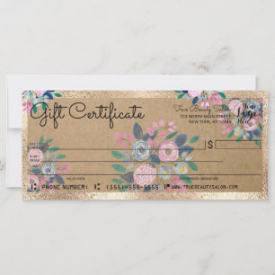 Certificado de Presente do Kraft Dourado Floral Az