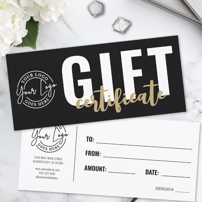 Certificado de Presente do Logotipo da Empresa Bla (Logo Modern Black Gold Business Gift Certificate )