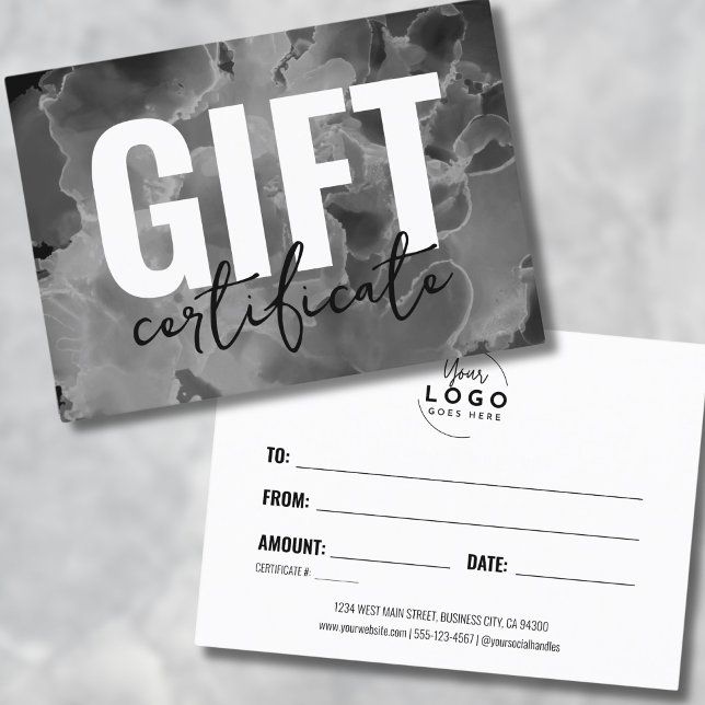 Certificado de Presente do Logotipo Preto e Branco (Black White Your Logo Business Gift Certificate)