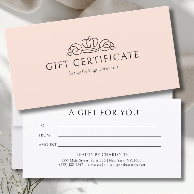 Certificado de Presente do Salão Elegant Crown Pea (Elegant Crown Salon Peach Gift Certificate)