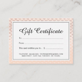 Certificado de presente Dourado cor-de-rosa do