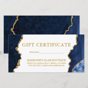 Certificado de Presente Dourado de Marble Azul de