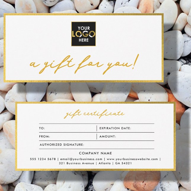 Certificado de Presente Dourado e Branco minimalis (Logo Minimalist Gold & White Gift Certificate)