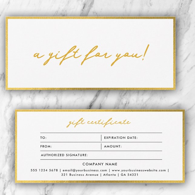 Certificado de Presente Dourado e Branco na moda M (Stylish Minimalist Gold & White Gift Certificate)