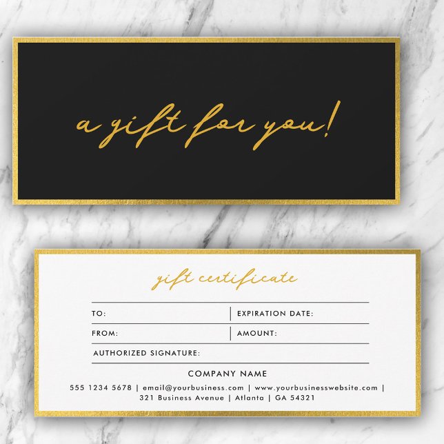 Certificado de Presente Dourado e Preto Minimalist (Stylish Minimalist Gold & Black Gift Certificate)
