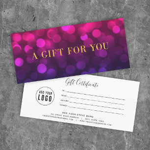 Certificado de Presente Dourado Magenta Bokeh Luze