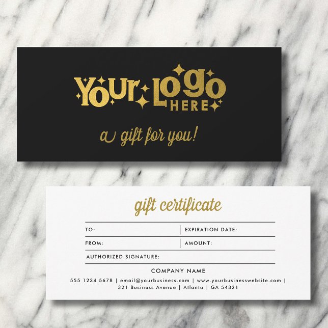 Certificado de Presente Dourado Preto Minimalista  (Retro Logo Minimalist Black Gold Gift Certificate)