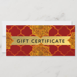 Certificado de Presente Dourado Real Indiano Verme