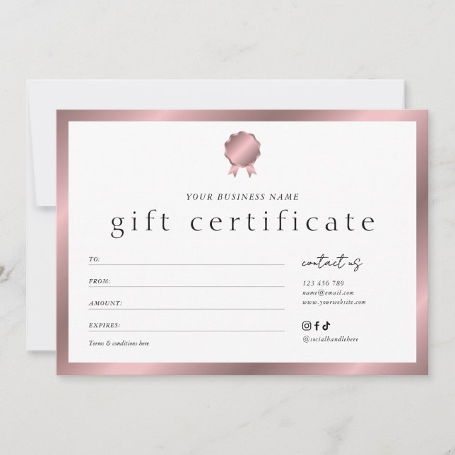 Certificado de Presente Efeito Bronze Rosa Dourado (Frente)