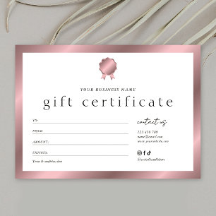 Certificado de Presente Efeito Bronze Rosa Dourado
