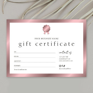 Certificado de Presente Efeito Bronze Rosa Dourado