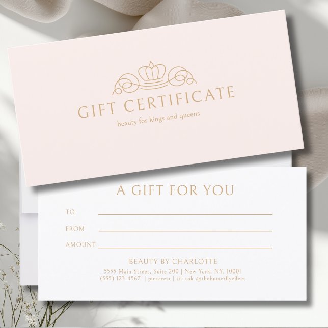 Certificado de Presente Elegant Crown Blush Pink S (Elegant Crown Blush Pink Salon Gift Certificate)