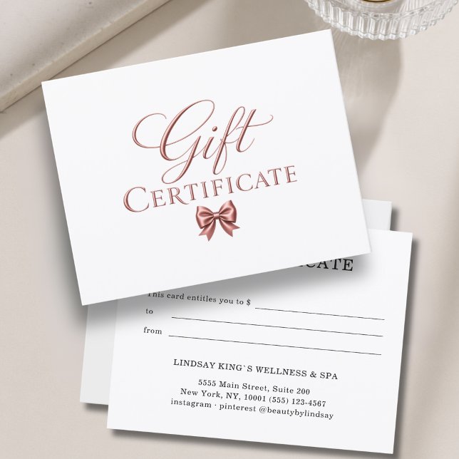 Certificado de Presente Elegante Arco Branco Rosé (Elegant Bow White Rosegold Gift Certificate)