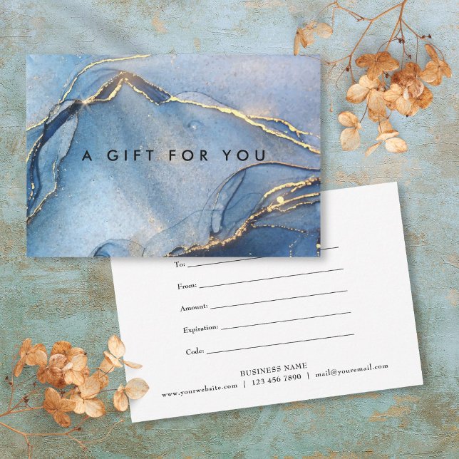 Certificado de Presente Elegante em Ágata Mármore  (Elegant Navy Gold Marble Agate Gift Certificate)