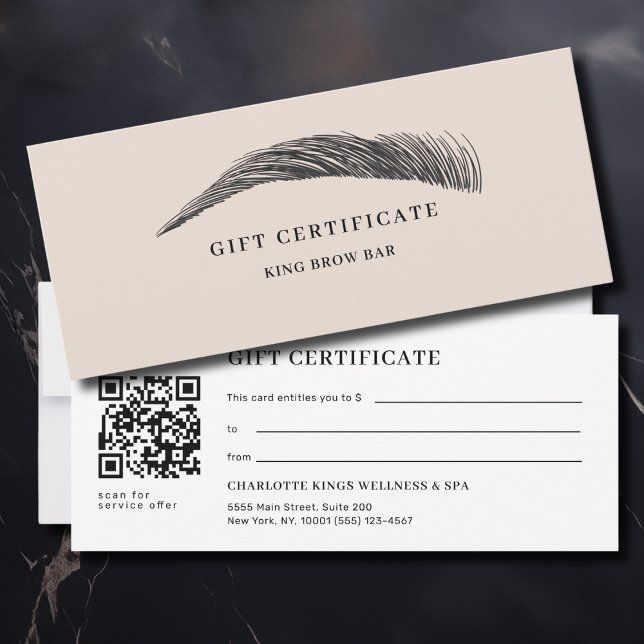 Certificado de presente em código QR do Salão de S (Minimal Eyebrow Salon QR Code Gift Certificate)