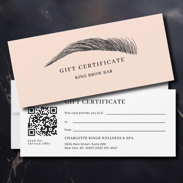 Certificado de Presente em Código QR do Salão de S (Minimal Eyebrow Salon QR Code Gift Certificate)
