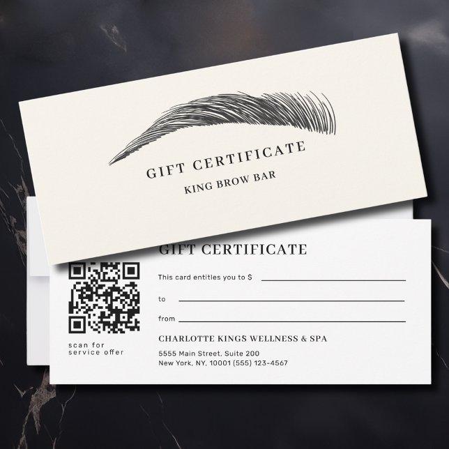 Certificado de Presente em Código QR do Salão de S (Minimal Eyebrow Salon QR Code Gift Certificate)