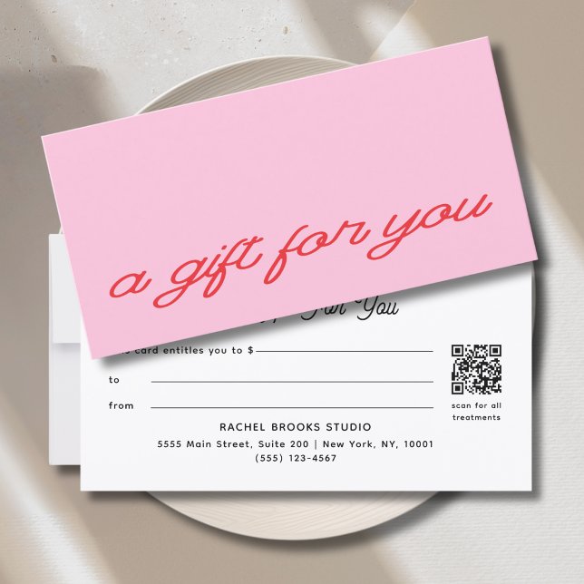 Certificado de Presente em Código QR Rosa com Font (Modern Script Pink QR Code Gift Certificate)