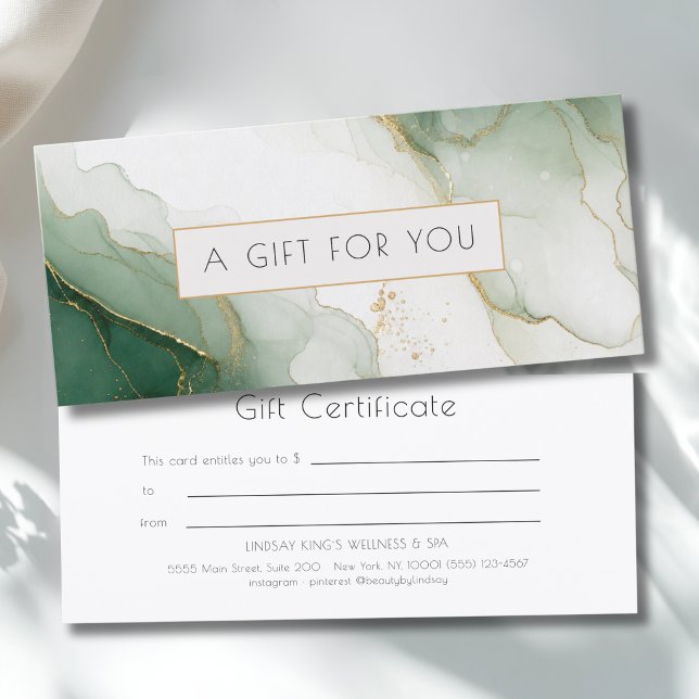Certificado de Presente em Mármore Verde Luxo Dour (Luxury Green Gold Marble Gift Certificate)