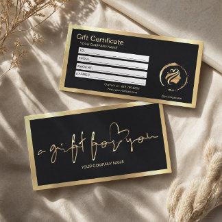 Certificado de Presente em Preto Elegante e Folha 