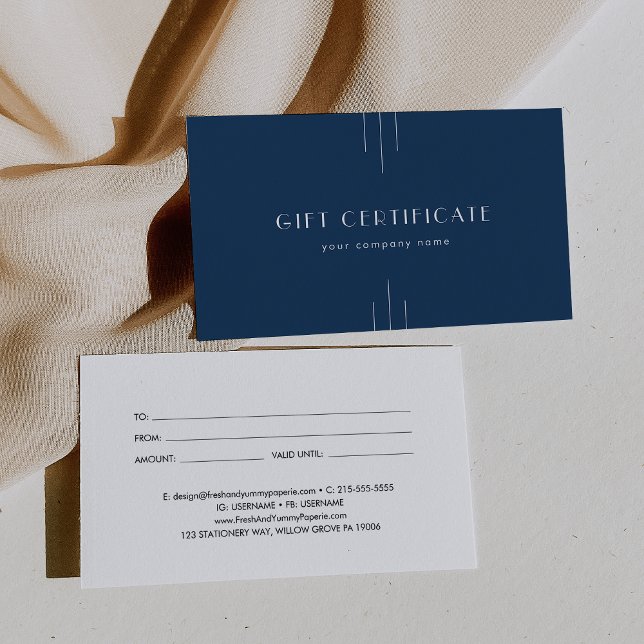 Certificado de Presente Empresarial Everly Art Dec (EVERLY Art Deco Navy Business Gift Certificate)
