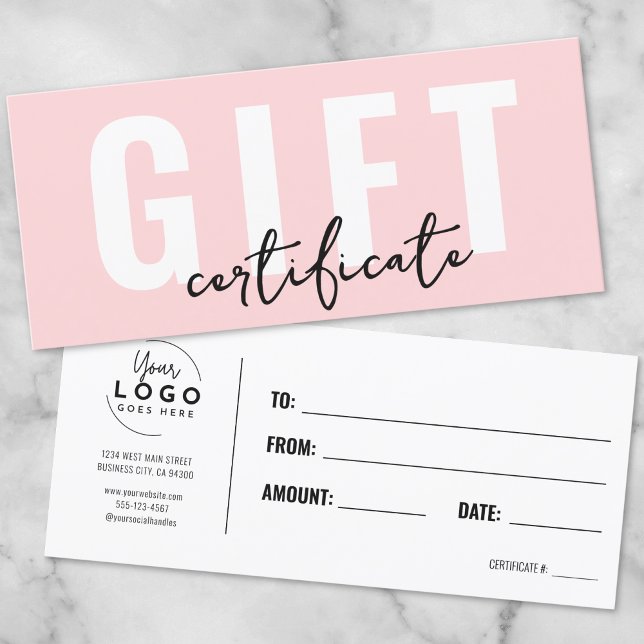 Certificado de Presente Empresarial Minimalista Ro (Logo Pink Minimal Business Gift Certificate)