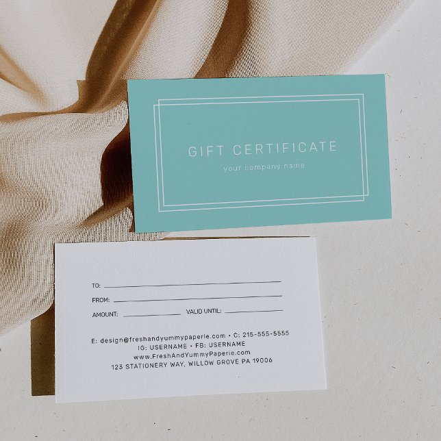 Certificado de Presente Empresarial Verde Menta Av (AVERY Modern Mint Green Business Gift Certificate)