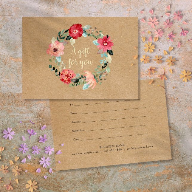 Certificado de Presente Floral Bonito Rustic (Rustic Pretty Floral Garland Gift Certificate)
