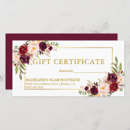 Certificado de Presente Floral em Aquarela Burgund