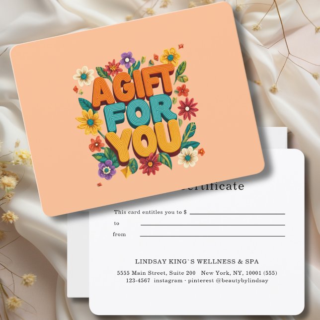 Certificado de Presente Floral Laranja Retro (Retro Floral Orange Gift Certificate)