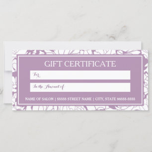 Certificado de Presente Floral Roxo Moderno