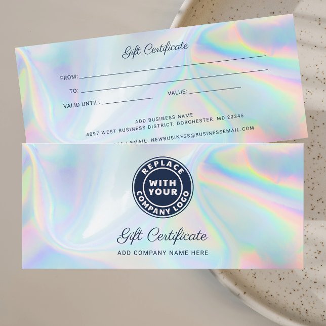 Certificado de presente holográfico de logotipo co (Business Logo Holographic Gift Certificate Custom)