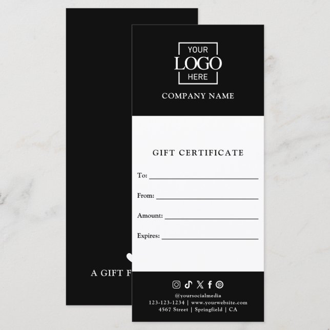 Certificado de Presente Moderno e Elegante com Log (Frente/Verso)