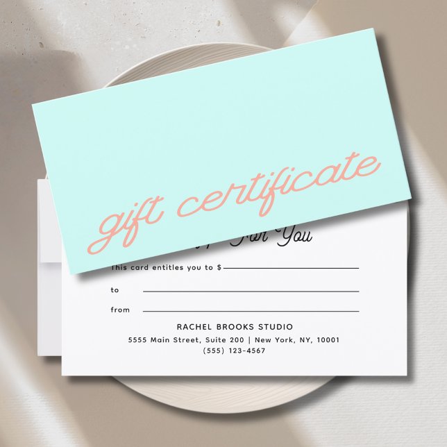 Certificado de Presente Moderno em Verde Claro (Modern Script Mint Gift Certificate)