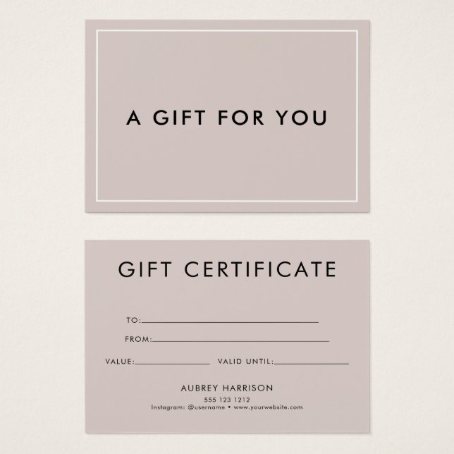 Certificado de Presente Moderno Mínimo para Blush  (Frente & Verso)