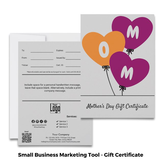 Certificado de Presente Moderno para o Dia das Mãe (Modern Happy Mother's Day Gift Certificate - Gray, Black, Orange, Red)