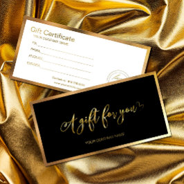 Certificado de Presente Moderno Preto e Dourado Ad