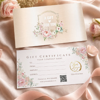 Certificado de Presente Moderno Rosa Floral Dourad
