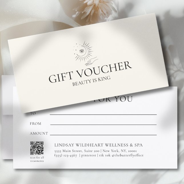 Certificado de Presente Moon Eye Hand Stars Salão  (Moon Eye Hand Stars Salon Beige White Gift Certificate
)