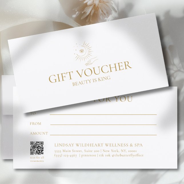 Certificado de Presente Moon Eye Hand Stars Salão  (Moon Eye Hand Stars Salon White Gift Certificate
)