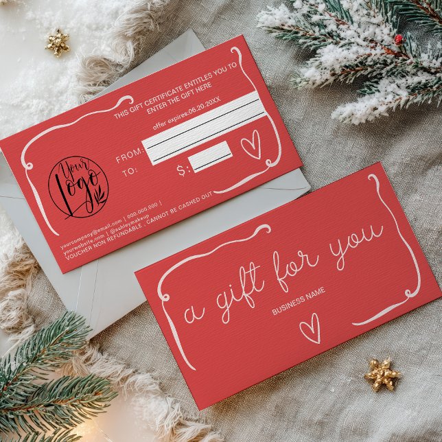 Certificado de Presente Natalino Vermelho Coral Re (Quirky Retro Coral Red Christmas Gift Certificate)