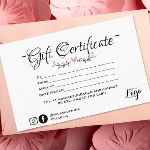 Certificado de Presente para o Coração Rosa Mín