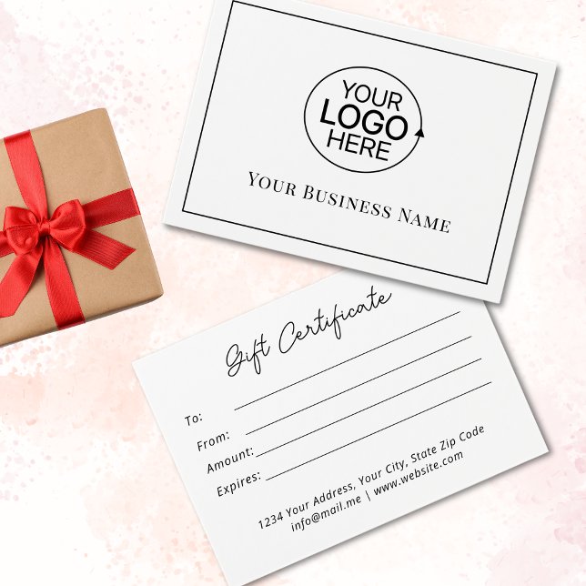 Certificado de Presente para Script de Logotipo Br (Modern Black White Logo Script Gift Certificate)