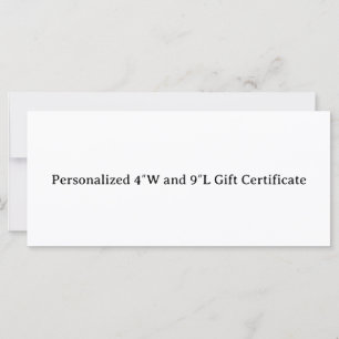 Certificado de presente personalizado de 4″W e 9″L