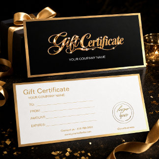 Certificado de Presente Preto e Dourado Elegante |