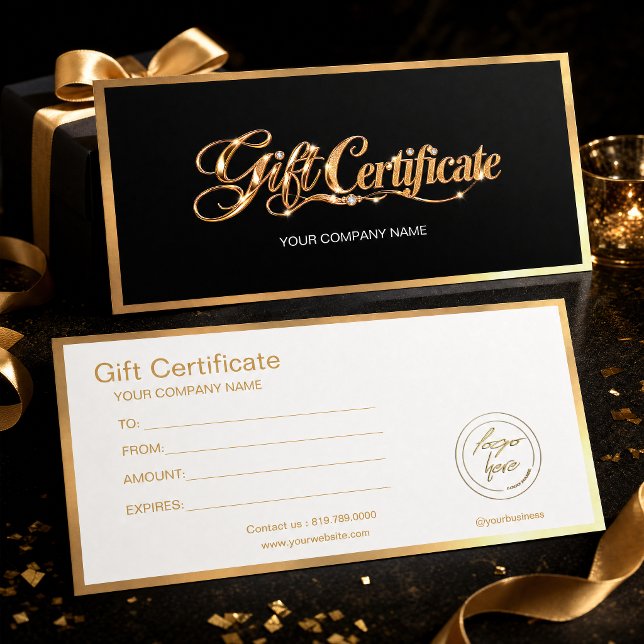 Certificado de Presente Preto e Dourado Elegante | (Elegant Black & Gold Gift Certificate#giftcertificate)