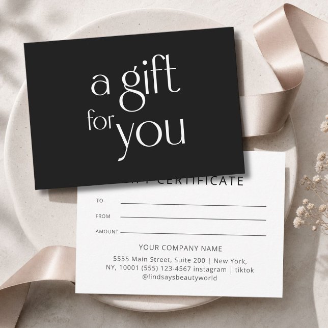 Certificado de Presente Preto Moderno (Modern Black Gift Certficate)