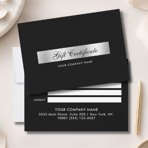 Certificado de Presente Preto Prata Elegante