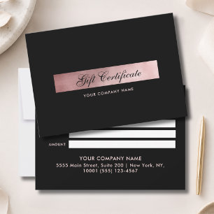 Certificado de Presente Preto Rosê Dourado Elegant